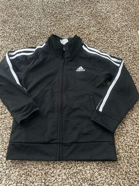 adidas Black Jacket with White Shoulder Stripes - Kids